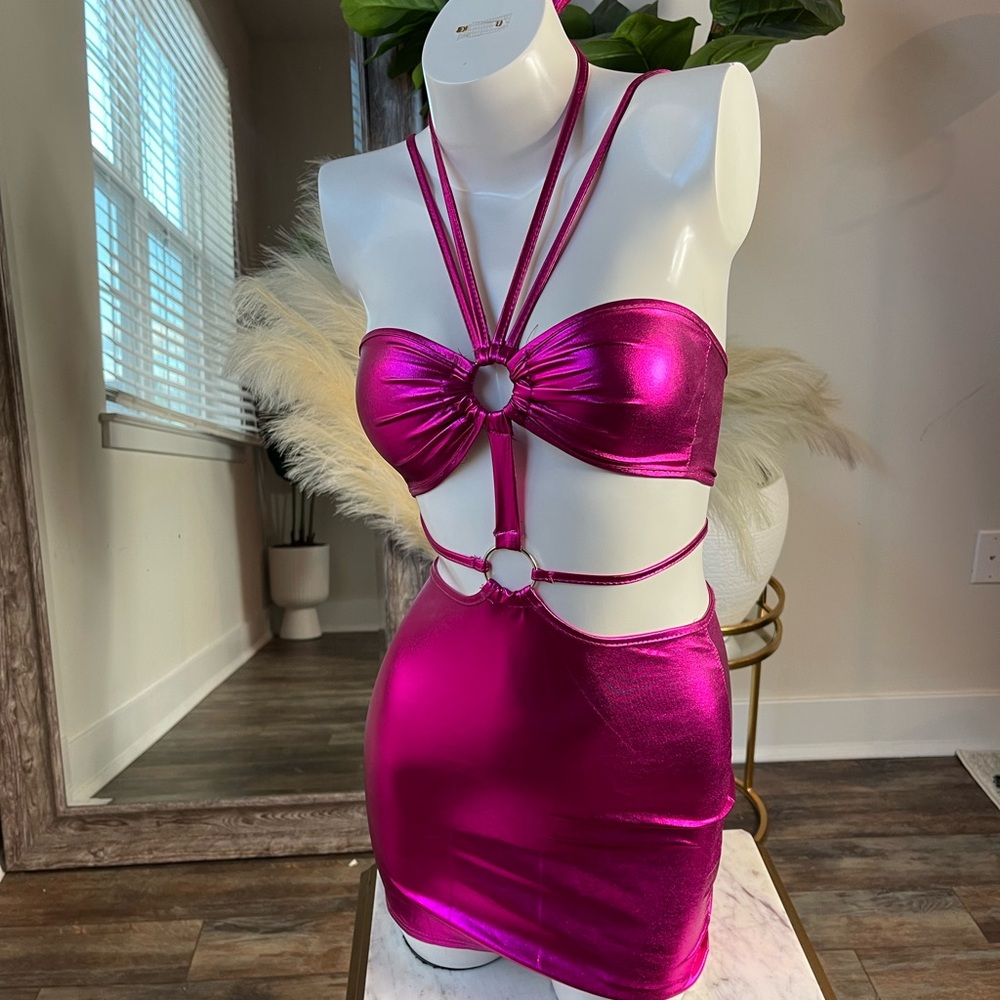 Hot Pink Strappy Cut-Out Dress